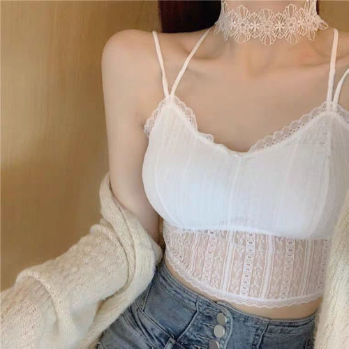 Summer white lace tube top vest with breast pads sexy beautiful back girl suspender wrap chest base outer wear underwear for women