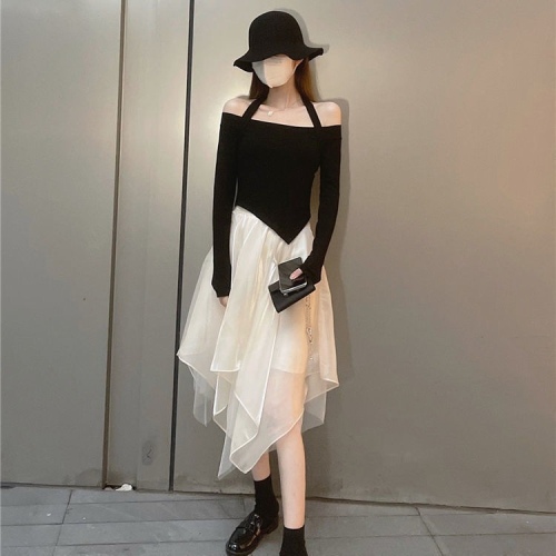 2024 Spring and Autumn Thin Mesh Drape High Waist Skirt Women's French Slim Mid-Length A-Line Skirt Apricot Color