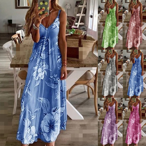 2024 hot summer Amazon eBay new women's clothing sexy low-cut printed flower suspender dress