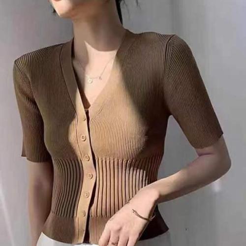 Real price French high-end sexy V-neck short-sleeved pit striped women's summer slimming short cardigan