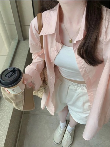 (original quality of pure cotton) pink cotton long-sleeved shirt for women 2024 spring and autumn new style, gentle style, sweet and age-reducing