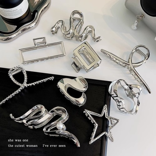 2023 new silver metal hairpin plate hair grabber hairpin back of the head large shark clip high-end headwear