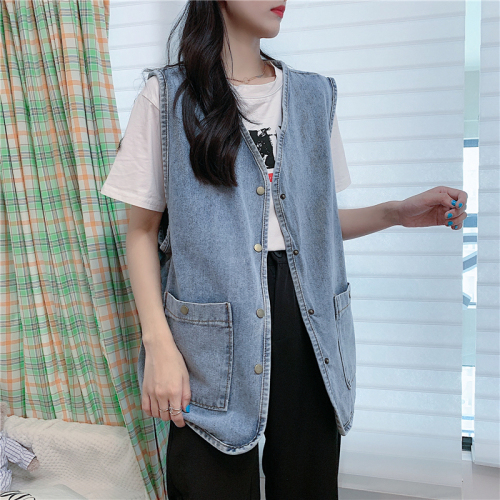 Denim vest for women spring and autumn new large size loose outer wear versatile Korean style sleeveless waistcoat work jacket