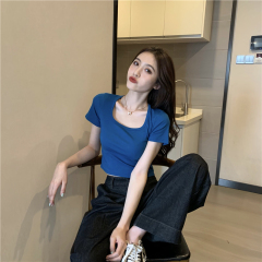 Real shot and real price Summer new Korean style T-shirt women's short-sleeved solid color crop top