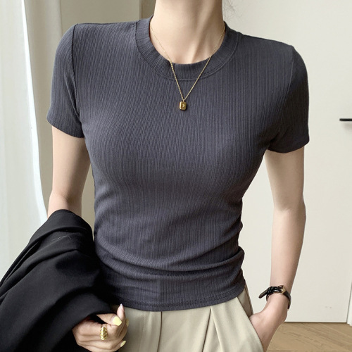 New round neck t-shirt for women summer 2024 tops casual short-sleeved t-shirts versatile breathable women's fitted bottoming shirts