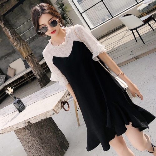 Summer new polka-dot chiffon stitching fishtail dress for women, fashionable, slimming and age-reducing Hepburn little black dress