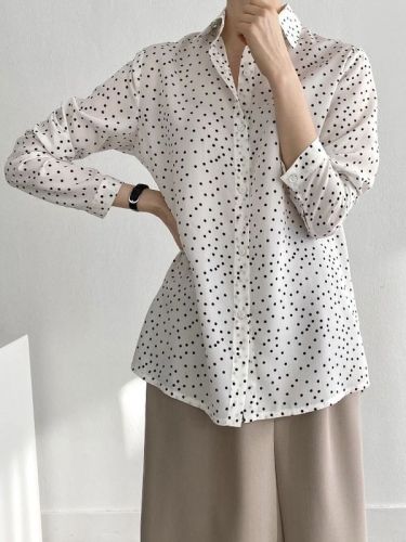 Chic design niche long-sleeved polka dot lapel long-sleeved shirt