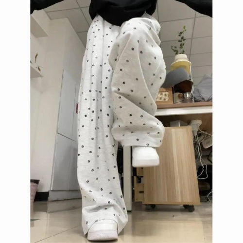 Gray floral casual sports pants for women in spring and summer thin high-waisted drapey slim printed straight wide-leg sweatpants
