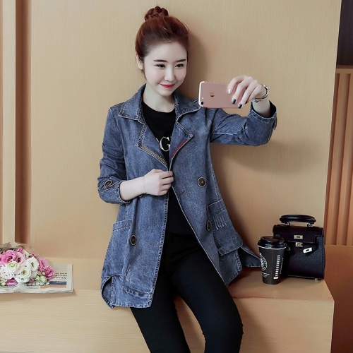 Spring and Autumn Denim Jacket Women's Mid-Length Versatile Korean Style Slim Loose Casual Windbreaker Jacket