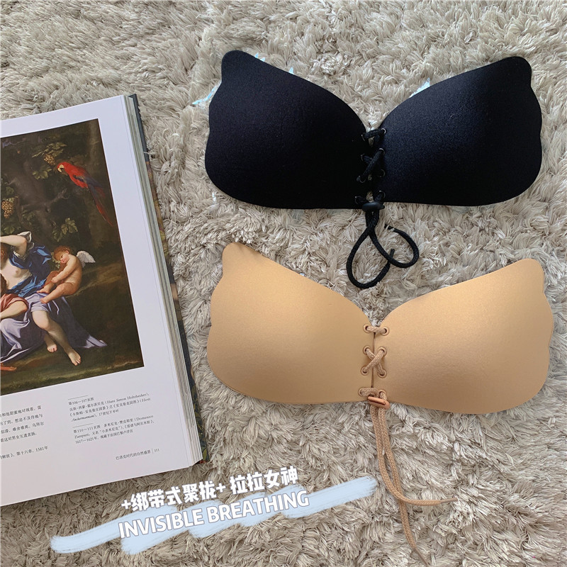 Real shot of butterfly wings silicone breast patch drawstring invisible bra push-up strap breast patch