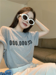 Real shot ~ Letter printed flying sleeve T-shirt for women, loose design, casual sleeveless vest top, trendy