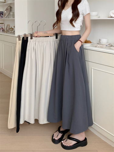 Yamamoto Skirt Women's summer thin pleated high-waisted A-line umbrella skirt slimming petite half-length mid-length hem skirt