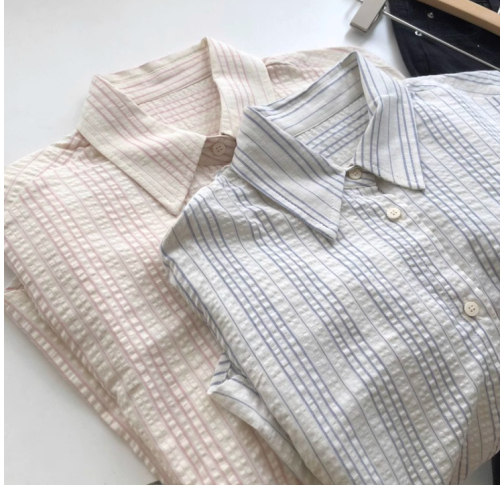 2024 Summer Thin Sunscreen Cotton Shirt Women's Striped Small Fresh Loose Versatile Slim Shirt Outerwear Top