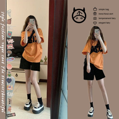 Casual sports suit for women, summer loose Korean version, whitening, age-reducing short-sleeved shorts, small two-piece trendy set