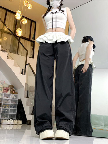 Puff skirt spliced ​​windproof loose airy sweatpants culottes butt curtain small sweet style pleated waist skirt for women