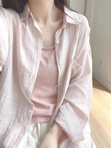 French solid color thin sun protection long-sleeved shirt women's summer new loose slim shirt layered top jacket