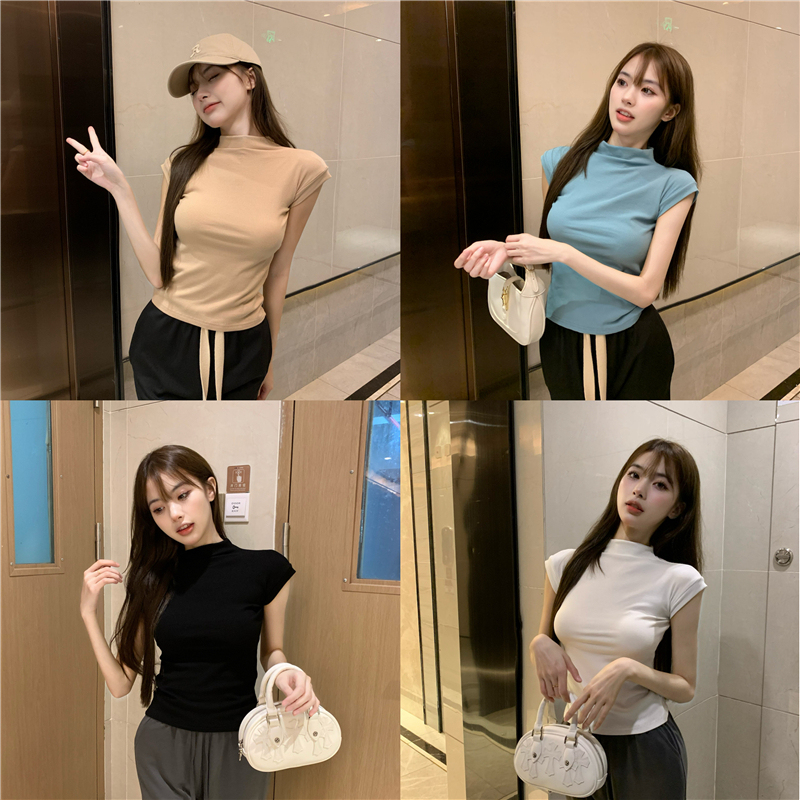Real shot showing taller J!  Korean ins new half-high collar sleeveless vest women's slimming bottoming T-shirt