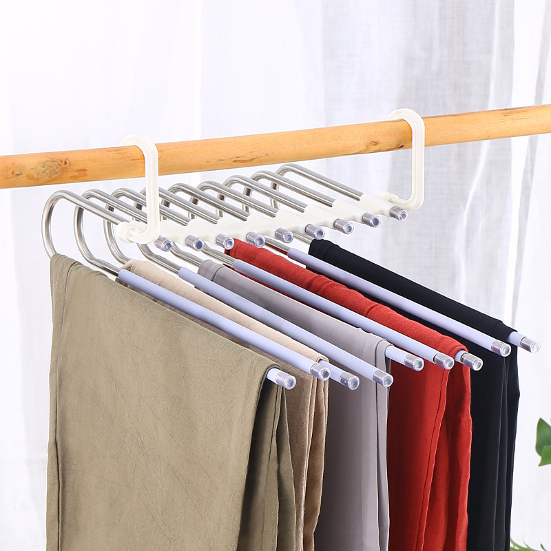 Cross-border folding trouser rack multi-layer stainless steel multi-functional trouser rack cabinet underwear storage artifact hanger magic trouser rack