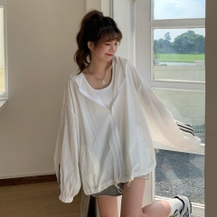 Women's sun protection shirt Korean style summer zipper hooded top loose lazy style thin shirt jacket trendy