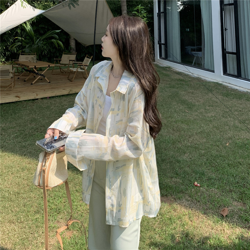 New loose, lazy, age-reducing and versatile tie-dye thin chiffon sun protection long-sleeved shirt