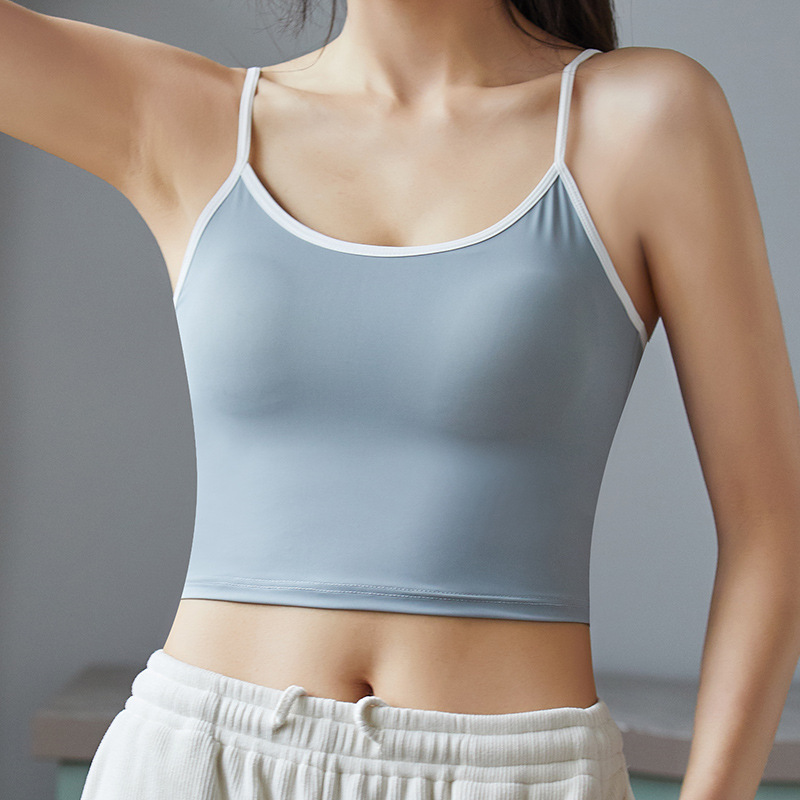 Summer new style ice silk suspender belt breast padded vest for women with contrasting color inner and versatile beautiful back and chest wrapped bra 7-piece set