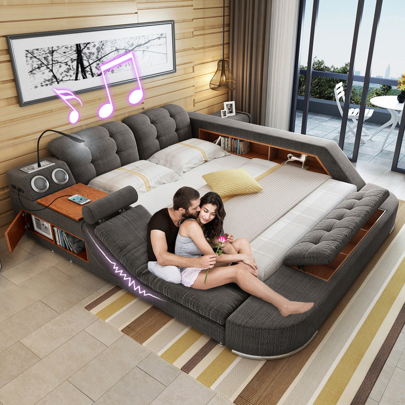Fabric bed Tatami bed Modern simple master bedroom double bed 1.8 meters multifunctional wedding bed fabric soft bed
