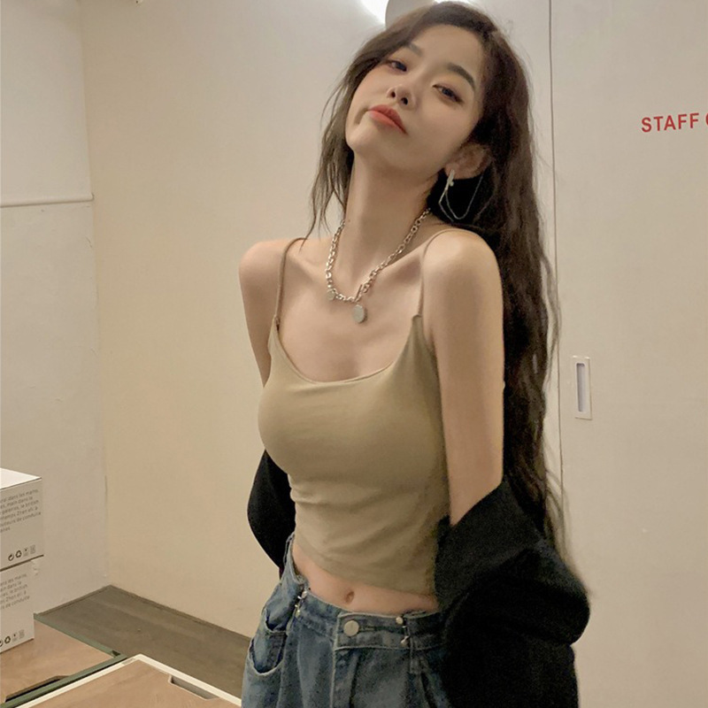 Hong Kong style small camisole women's summer beautiful back base with breast pads, sleeveless, super popular internet celebrity sweet hottie underwear 5-piece set