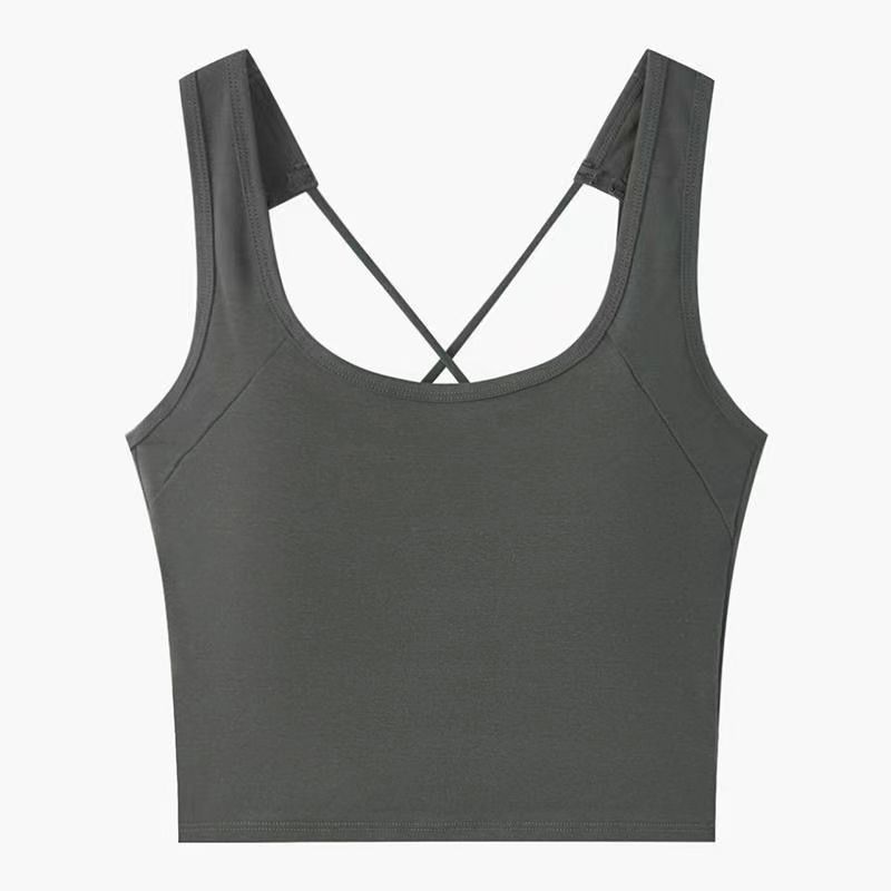 Summer new style simple solid color back large U neckline seamless one-piece with chest pad for inner and outer wear beautiful back sling set of 4