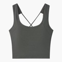 Summer new style simple solid color back large U neckline seamless one-piece with chest pad for inner and outer wear beautiful back sling set of 4