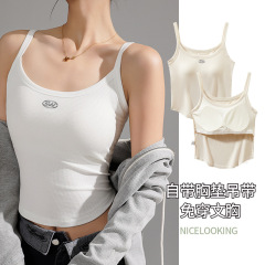 2-piece set of camisole for women with breast pads for summer outer wear, sexy navel-baring short style inner layer, slim fit hot girl outfit top