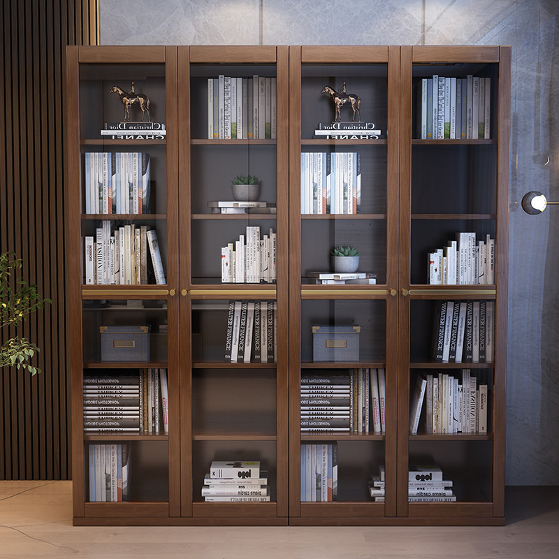 New Chinese style bookcase all solid wood with acrylic modern light luxury living room free combination cabinet study bookcase storage cabinet