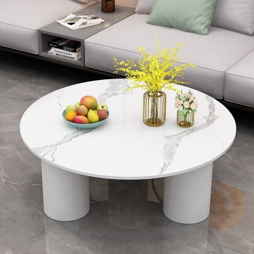 Coffee table light luxury small apartment round internet celebrity style modern simple living room home slate tempered glass table combination