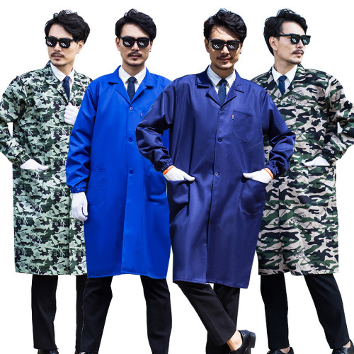 Blue coat work clothes, long men's and women's long-sleeved labor protection clothes, camouflage coats, factory clothes, auto repair, dirt-resistant and wear-resistant transport clothes