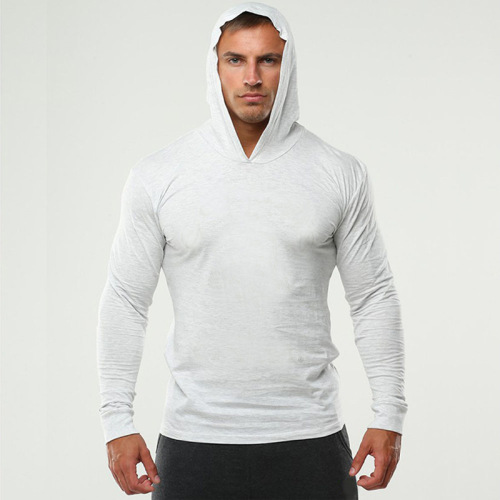 Cross-border men's fitness long-sleeved cotton European size thin solid color European and American style hooded sweatshirt dropshipping