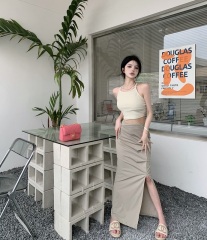 Camisole top workwear skirt women's summer slimming thin slit skirt hot girl pleated