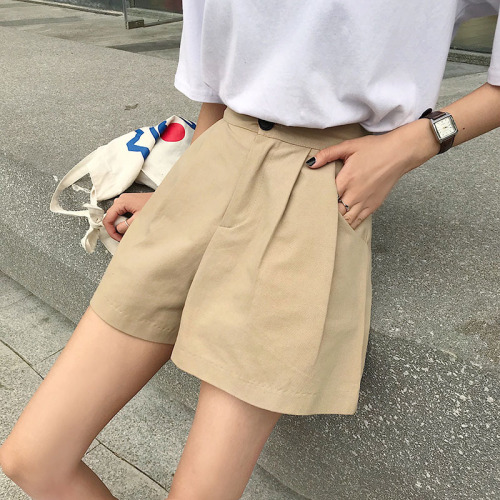 Actual shot and real price ~ Spot Korean version of high-waist slim workwear five-quarter pants wide-leg pants student casual pants suit shorts