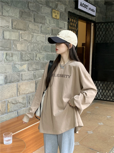 Spring new style printed long-sleeved T-shirt for women Korean style loose thin mid-length casual tops for women