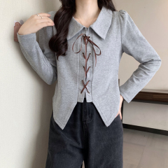 Autumn New Lapel Princess Sleeve Swallowtail Long Sleeve T-Shirt Bottoming Shirt Women's Versatile Slim Fit Top