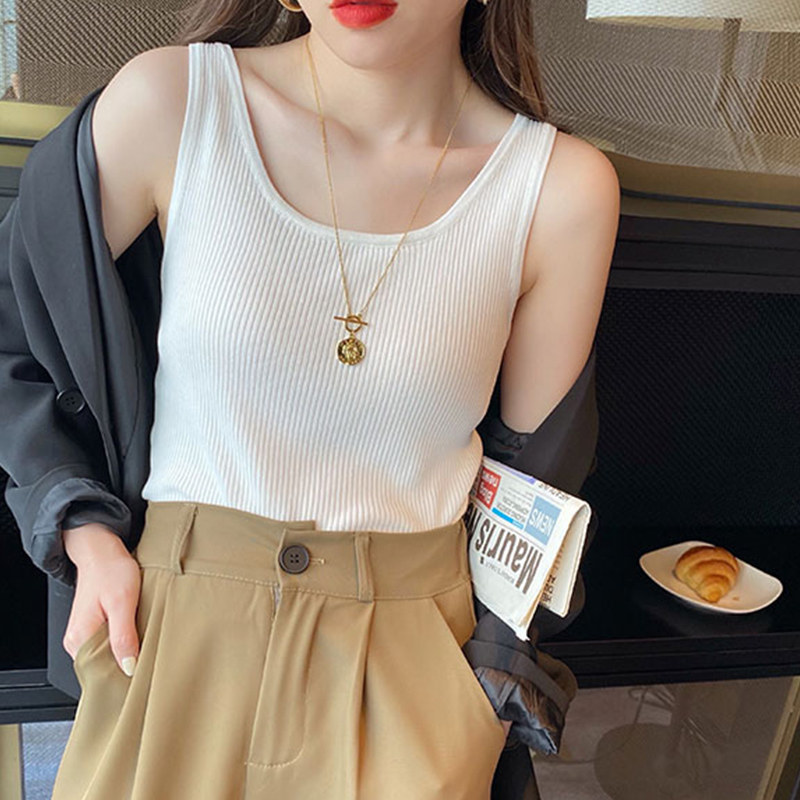 Ice silk camisole top for women summer outer short style sleeveless knitted inner