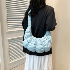 Spring and summer new style soft pu pleated cloud bag solid color single shoulder crossbody bag French bubble armpit bag croissant bag wholesale
