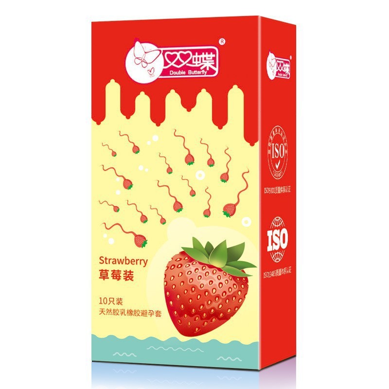 Shuangdie strawberry condoms 10 pieces/box condoms adult family planning supplies wholesale