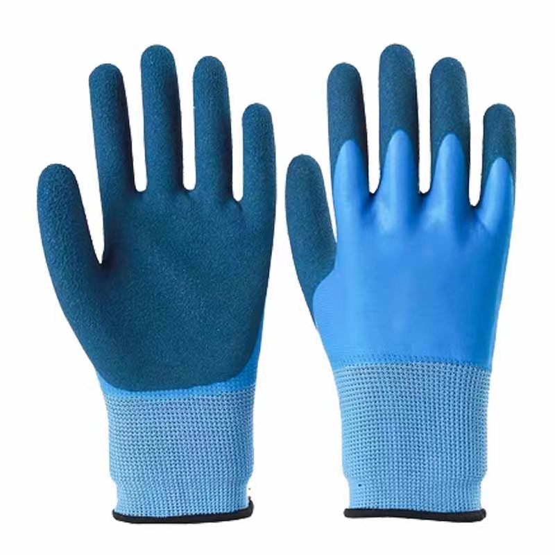Waterproof and wear-resistant latex wrinkle gloves Double-layer dipping and wear-resistant rubber gloves and seawater marine latex work gloves