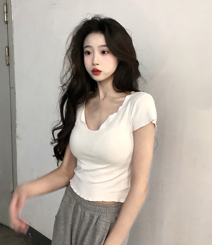 Real price!  Internet celebrity style pure lust style slimming short T-shirt women's short-sleeved top