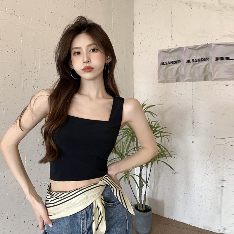 Stretch square-neck camisole vest with chest pad, high-waisted short slim-fitting sports outerwear base layer shirt