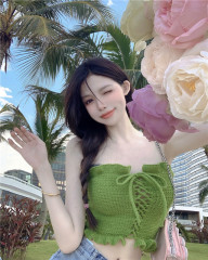 Real shot, real price, scheming design, braided fungus trim, slim-fitting chest vest for women