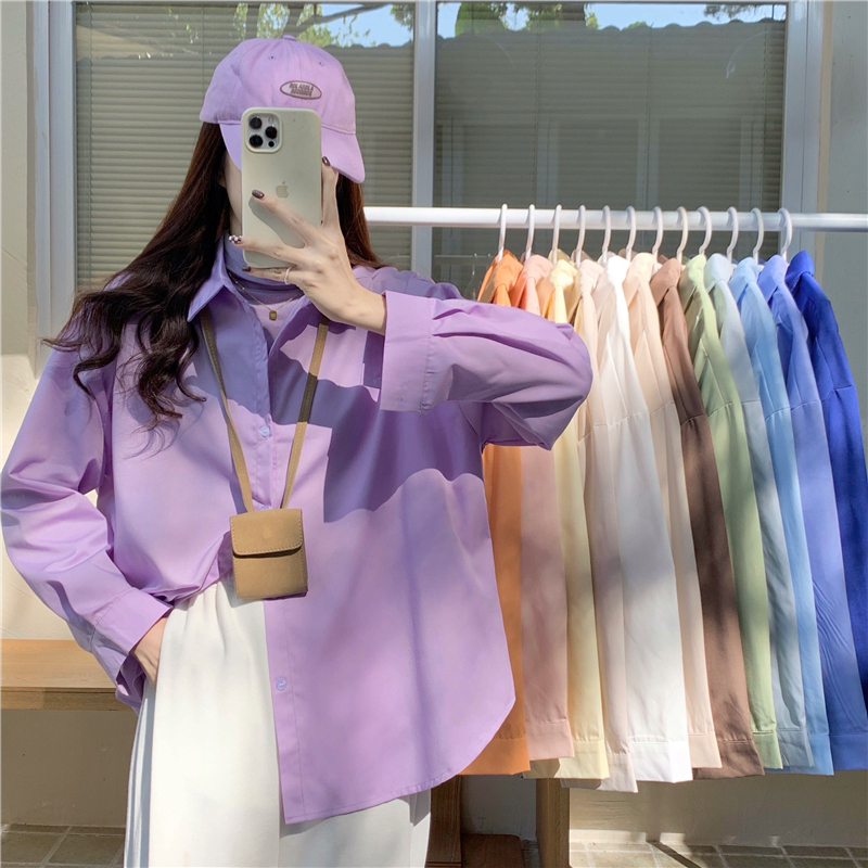 Multi-color optional autumn and winter loose outer shirt cardigan solid color slimming long-sleeved shirt