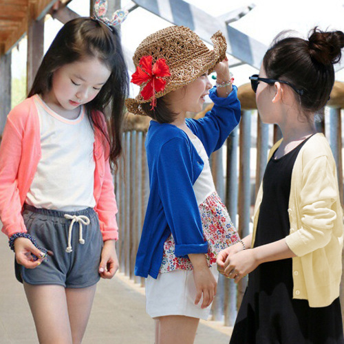 Summer Korean girls ice silk cotton knitted cardigan thin coat children's sun protection clothing long-sleeved air-conditioning shirt trendy