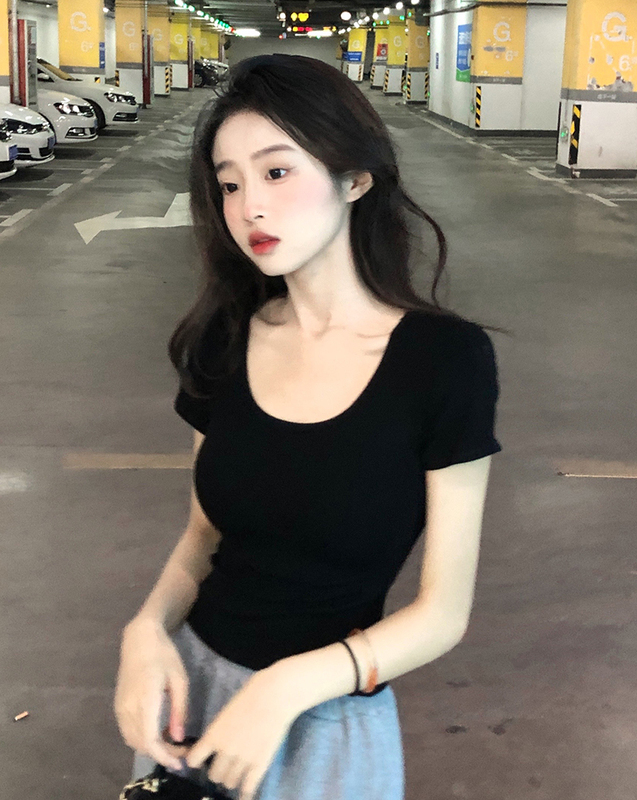 Hot girl design slimming short-sleeved T-shirt female internet celebrity top