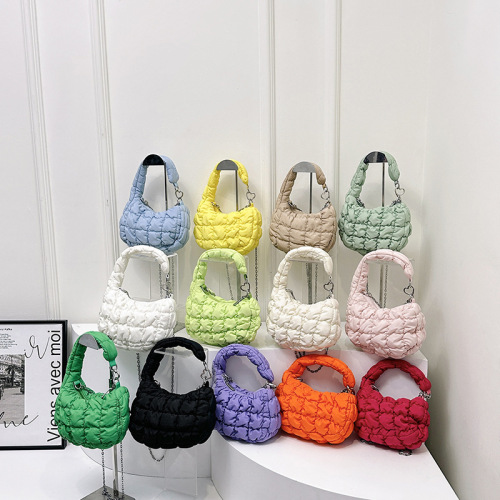 Korean pleated plaid cloud bag armpit bag new down style chain mini handbag