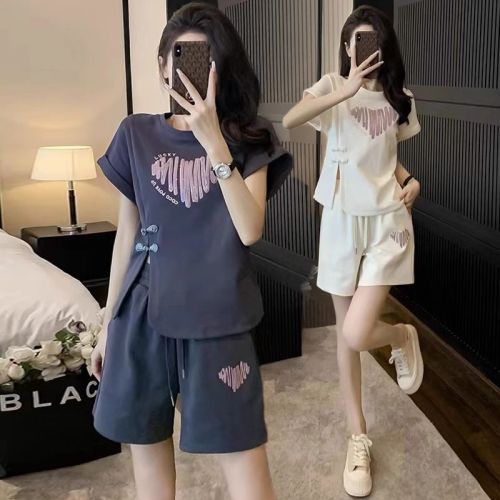 316# Heavy industry sequin embroidery casual sports suit for women summer new short-sleeved shorts fashionable two-piece set